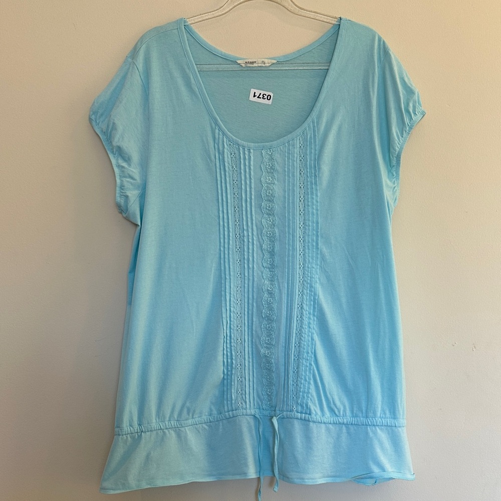 Vintage y2k Old Navy Aqua Blue Lace Detail Fitted Waist Blouse Top Women’s XL - Picture 3 of 7
